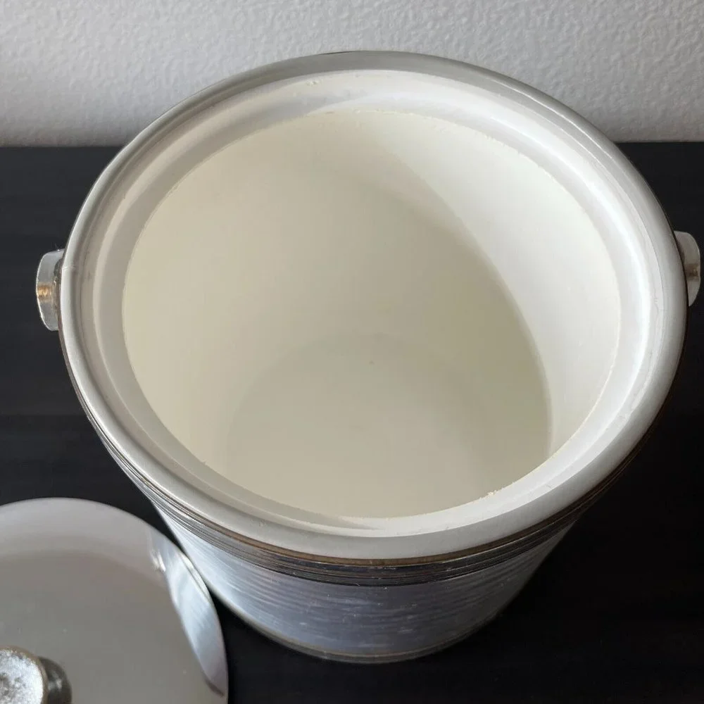 Vintage Georges Briard Ice Bucket Textured Silver Aluminum Lucite Handle